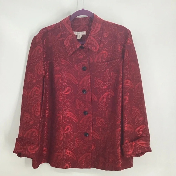 Coldwater Creek Women’s Damask Jacket/Top Opulent Rich Red PartyHoliday Size 1X - Picture 1 of 8
